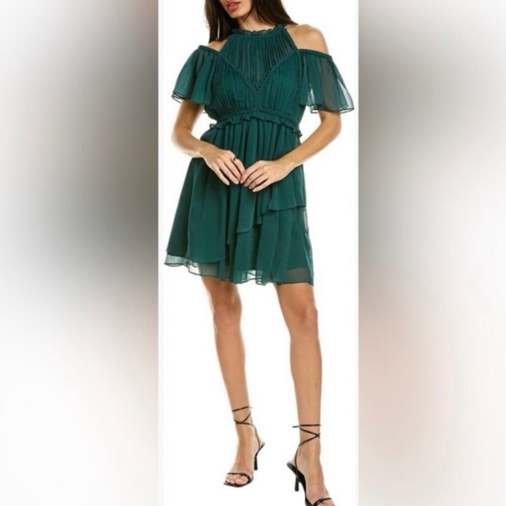 Ted Baker 8 Dark Forest Green Off-Shoulder Mini Dress NWOT